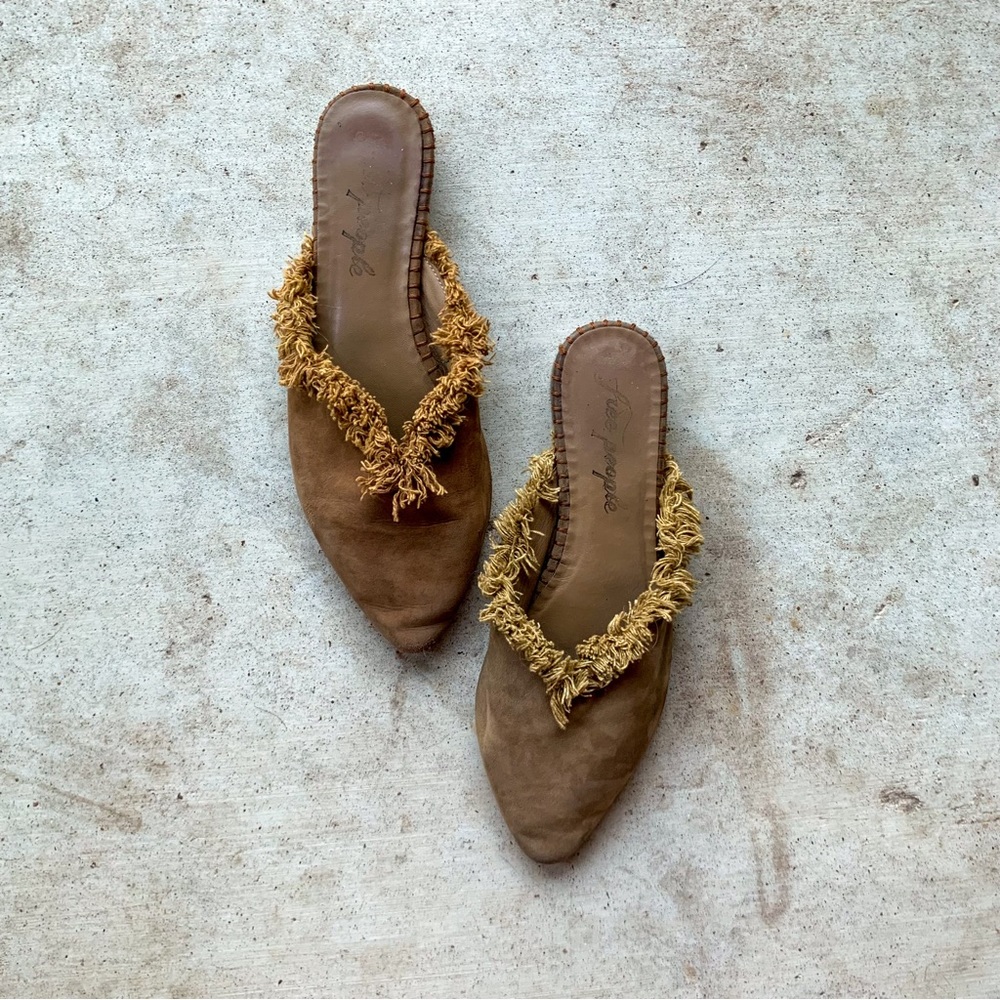 Free People Newport Mule Taupe Brown Fringe Suede - 9